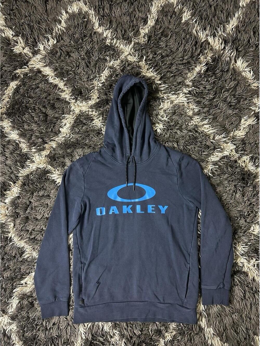 Oakley Hoodie Pullover Mens Medium M Navy Blue Big Logo Fleece Sweatshirt